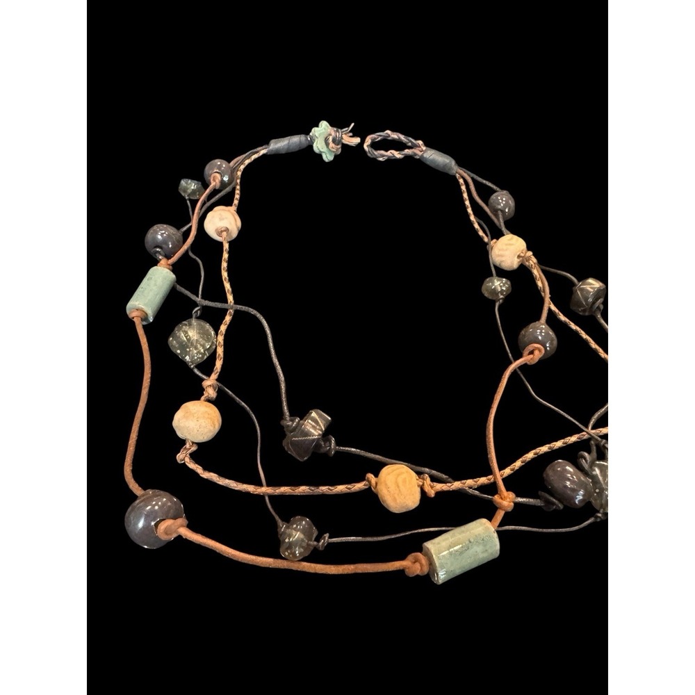 Tribal Bohemian Statement Vtg Cloisonné Heishi‎ Knot Beaded Chunky Necklace 13"